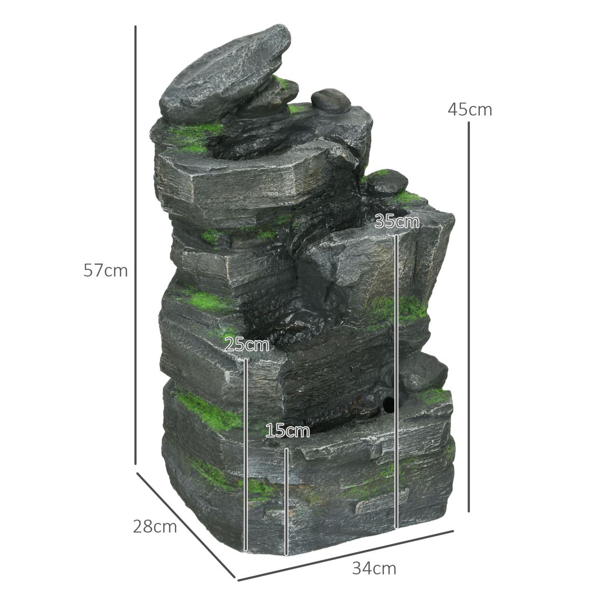 Outsunny Solar Outdoor Garden Fountain with LED Lights, Dark Grey