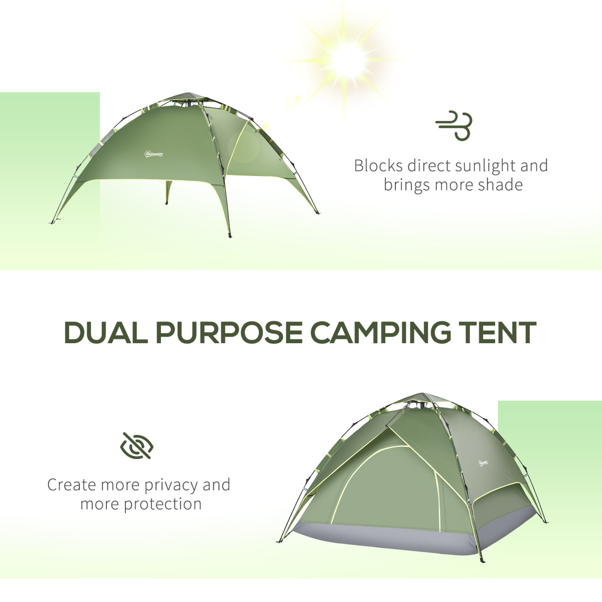 3 Person Pop Up Camping Tent, Water Resistant Dome Shelter with Mesh Windows and Ground Stakes for Festivals, Hiking and Travel