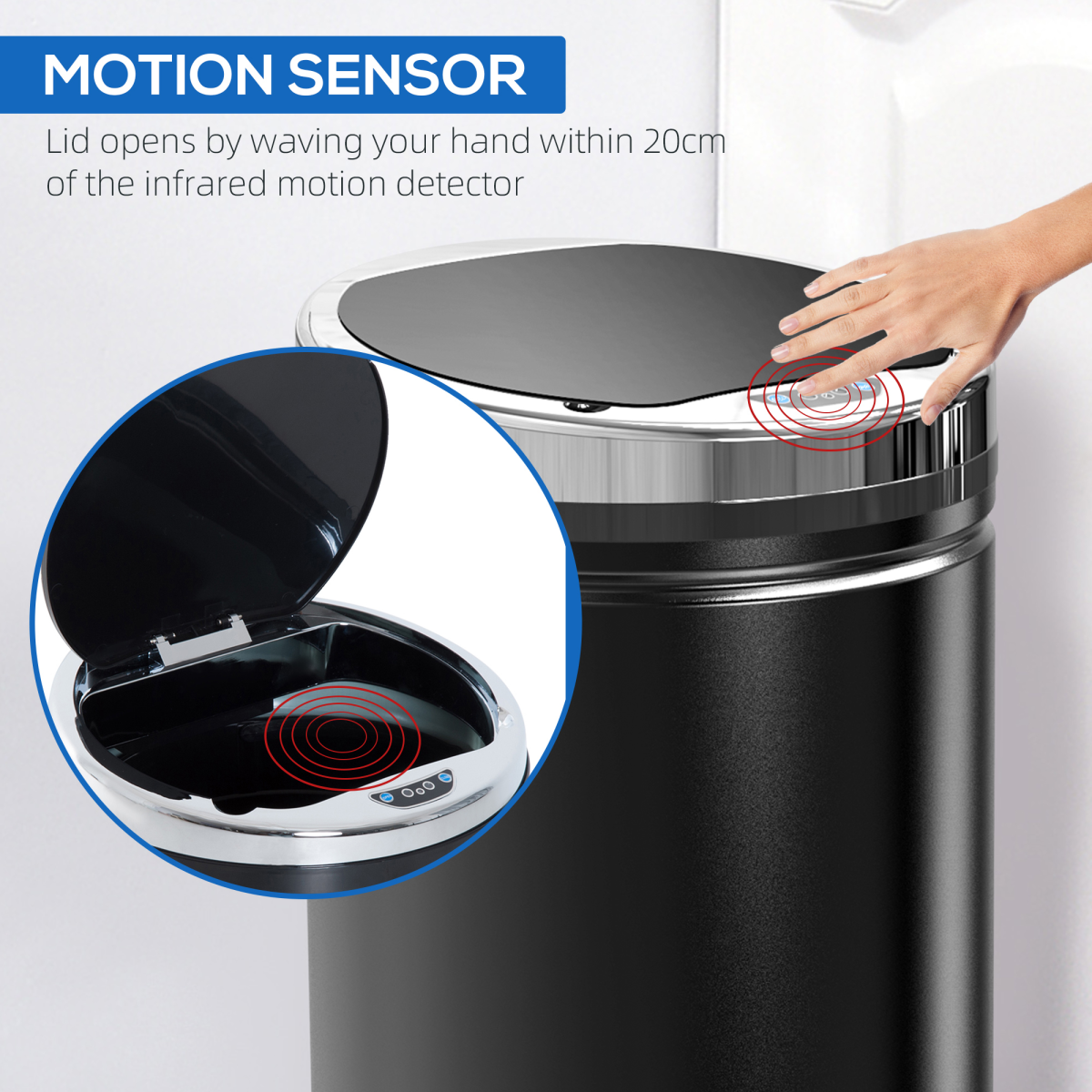HOMCOM 42L Stainless Steel Sensor Trash Can with Removable Inner Bucket, Black