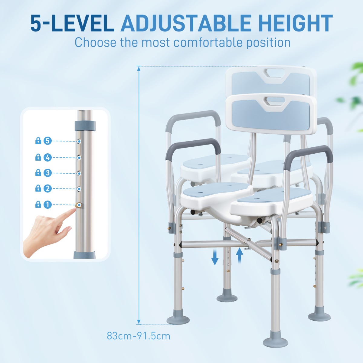 HOMCOM Adjustable Padded Bath Chair with Slotted Seat