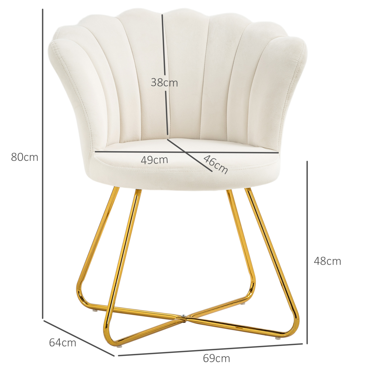 HOMCOM Velvet Accent Chair with Lotus Backrest, Steel Legs, Cream