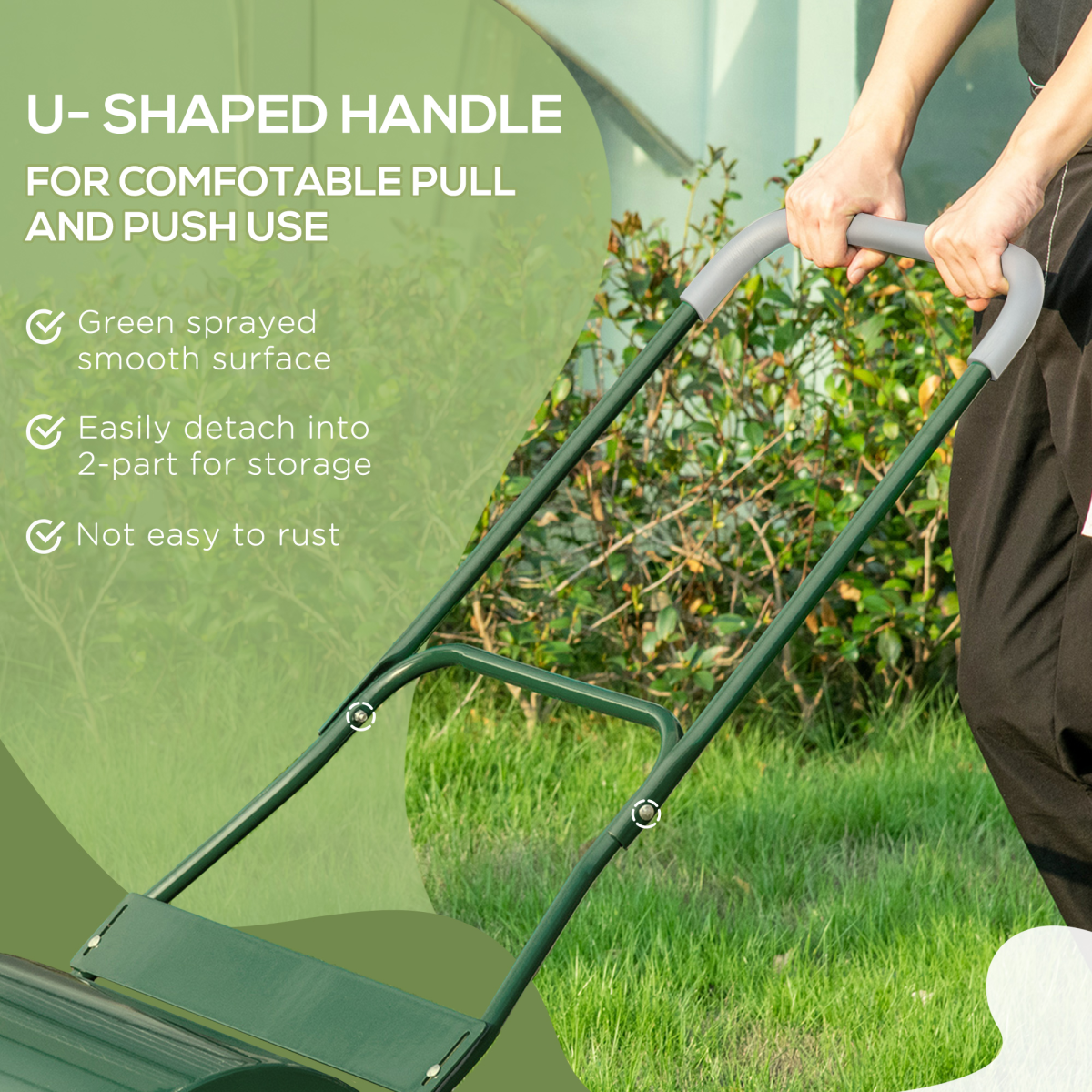Outsunny Metal Lawn Grass Roller with Black Rubber Handle, 40L Water or Sand Capacity