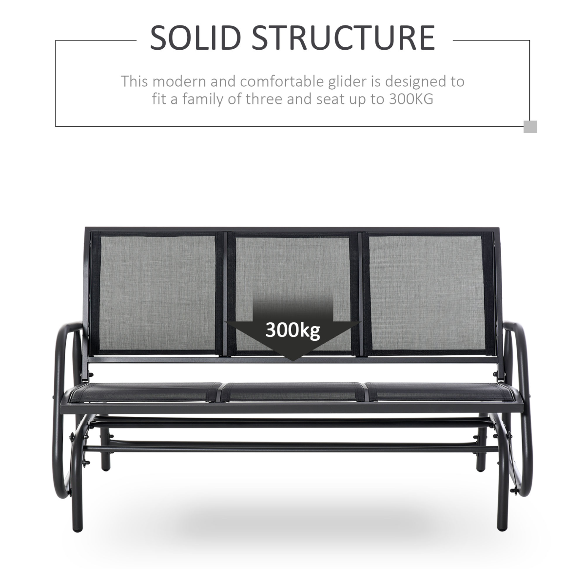 Outsunny 3-Seat Patio Glider Bench, Breathable Texteline, Metal Frame
