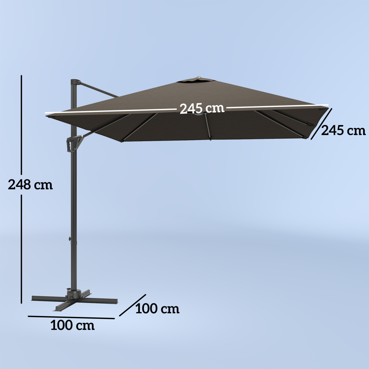 Outsunny Square Cantilever Parasol, 360° Rotating, Hand Crank, Tan