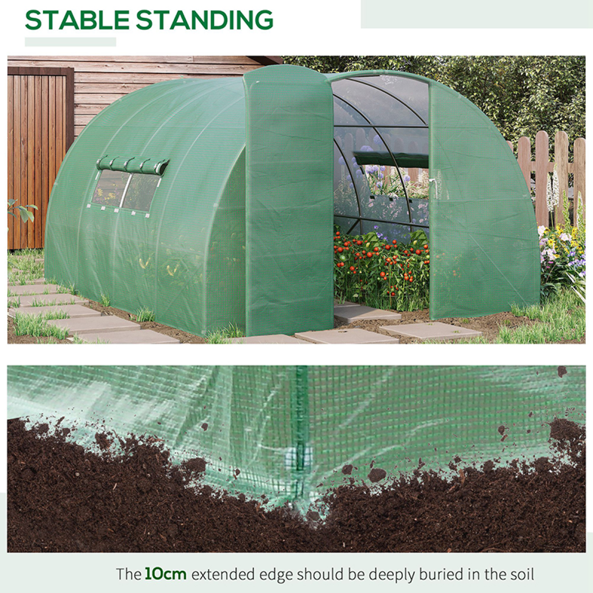 4 x 3 m Walk-In Garden Polytunnel Greenhouse with Door and Galvanised Steel Frame