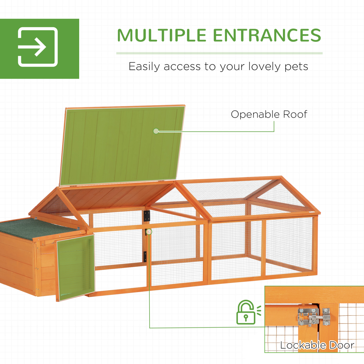 PawHut Wooden Chicken Run with Nesting Box, Openable Roof