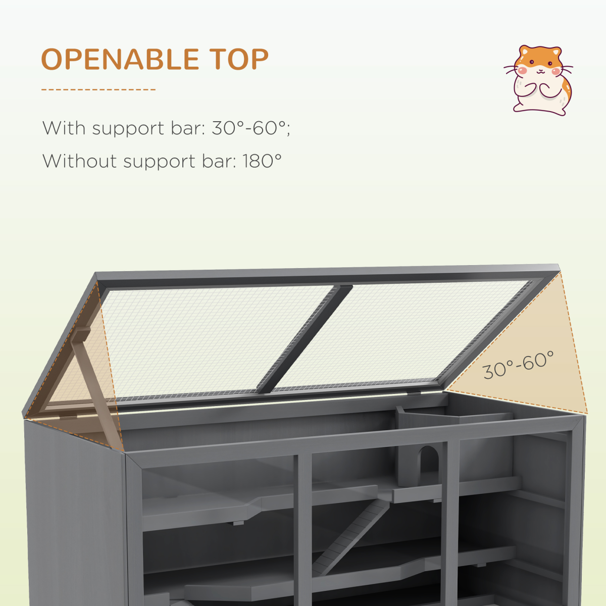 PawHut Wooden Hamster Cage with Tray, Lockable Open Top