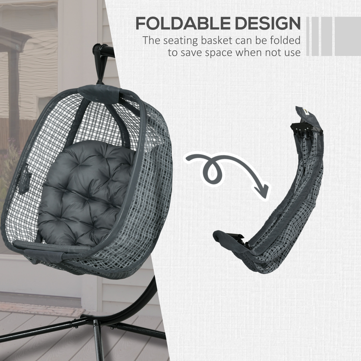 Outsunny Hanging Swing Chair w/ Thick Cushion, Patio Hanging Chair, Dark Grey
