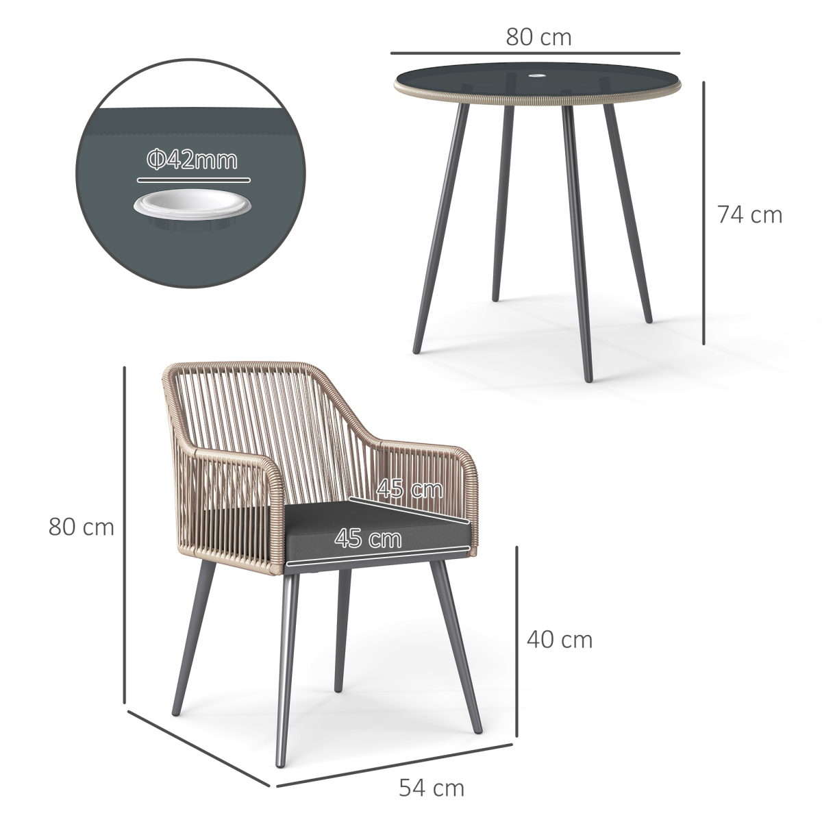 Outsunny 5-Piece Rattan Garden Dining Set, 4 Seater with Cushions