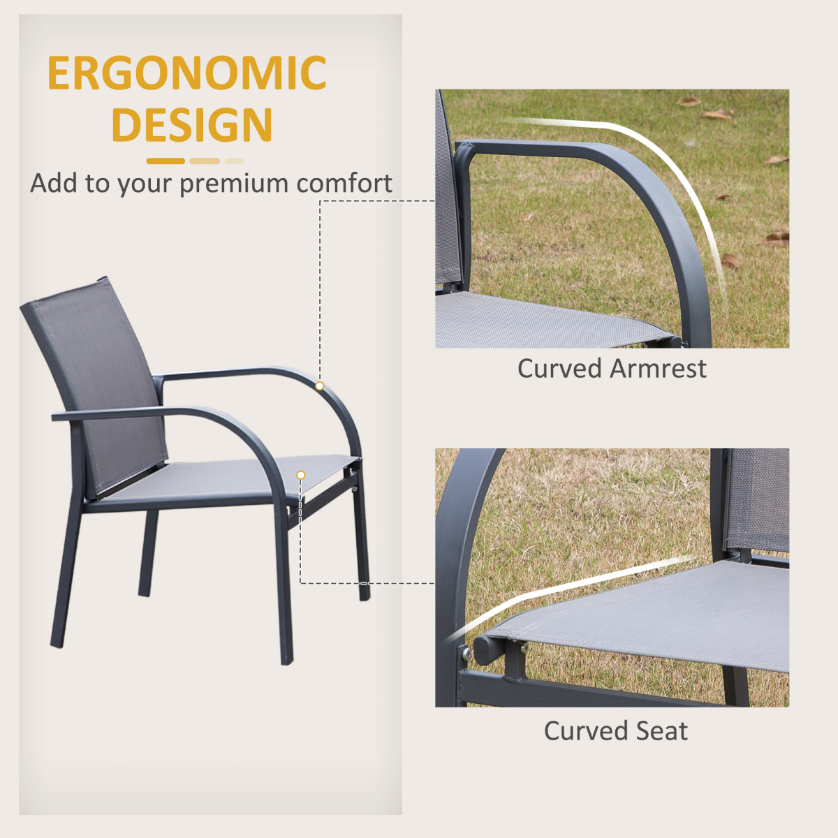 Outsunny 4 Piece Outdoor Dining Set with Loveseat, 2 Chairs and Tempered Glass Table, Grey
