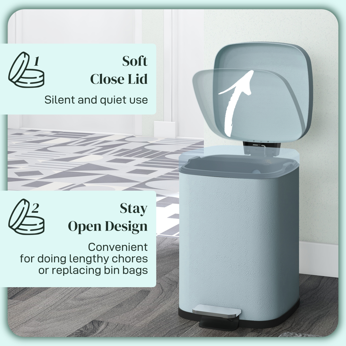 PawHut 12L Metal Pedal Bin with Soft-Close Lid, Light Green