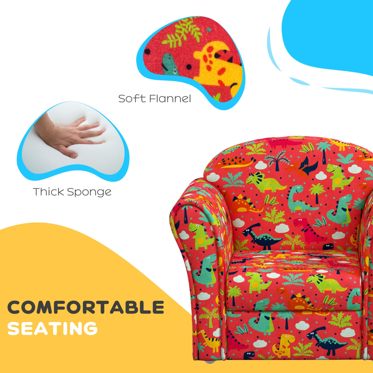 AIYAPLAY Kids Dinosaur Sofa Chair for Toddlers, Red