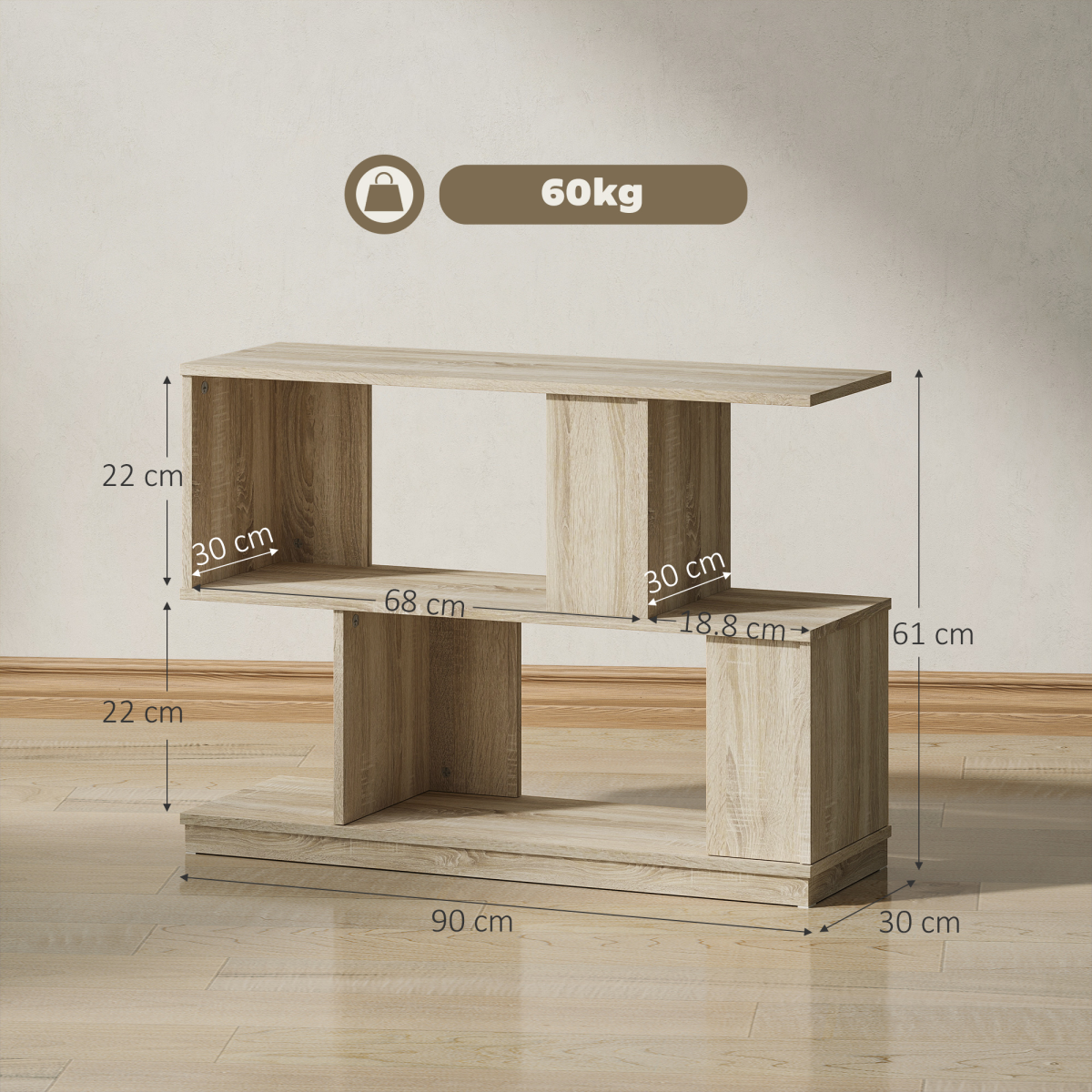 HOMCOM 3-Tier S-Shaped Narrow End Table, Natural Wood Finish