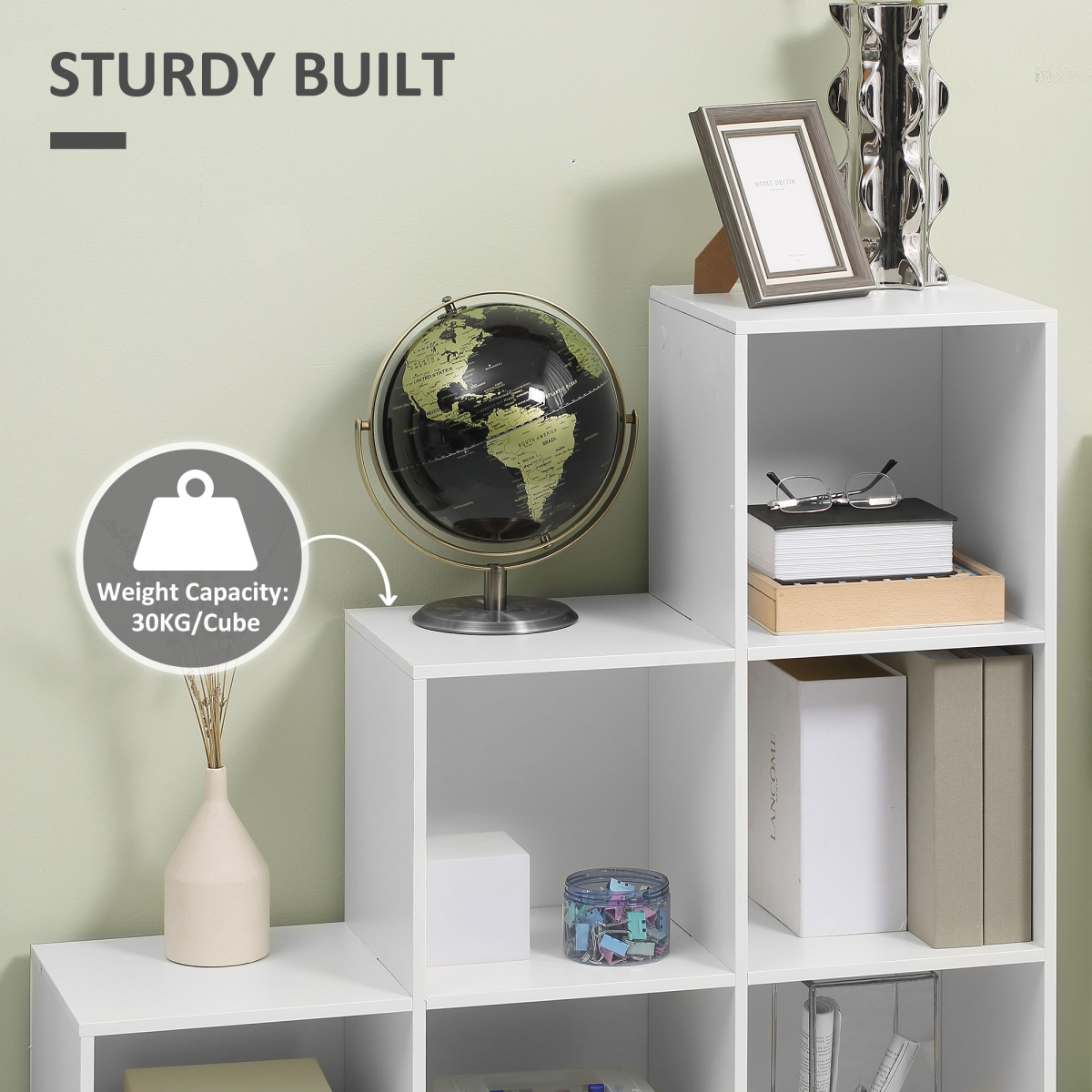 HOMCOM Storage Cabinet with 6 Cubes and 3-Tier Shelf, White, Particle Board Closet Organiser