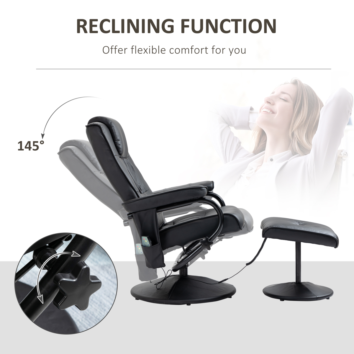 Black Massage Recliner Chair with Ottoman and 10-Point Vibration
