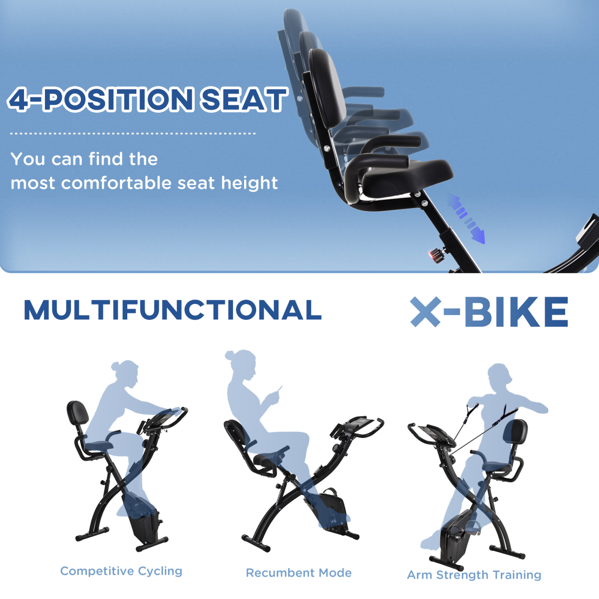 2-in-1 Upright and Recumbent Exercise Bike with 8 Resistance Levels, Pulse Sensor, LCD Monitor, Phone Holder, Foldable Design, Black