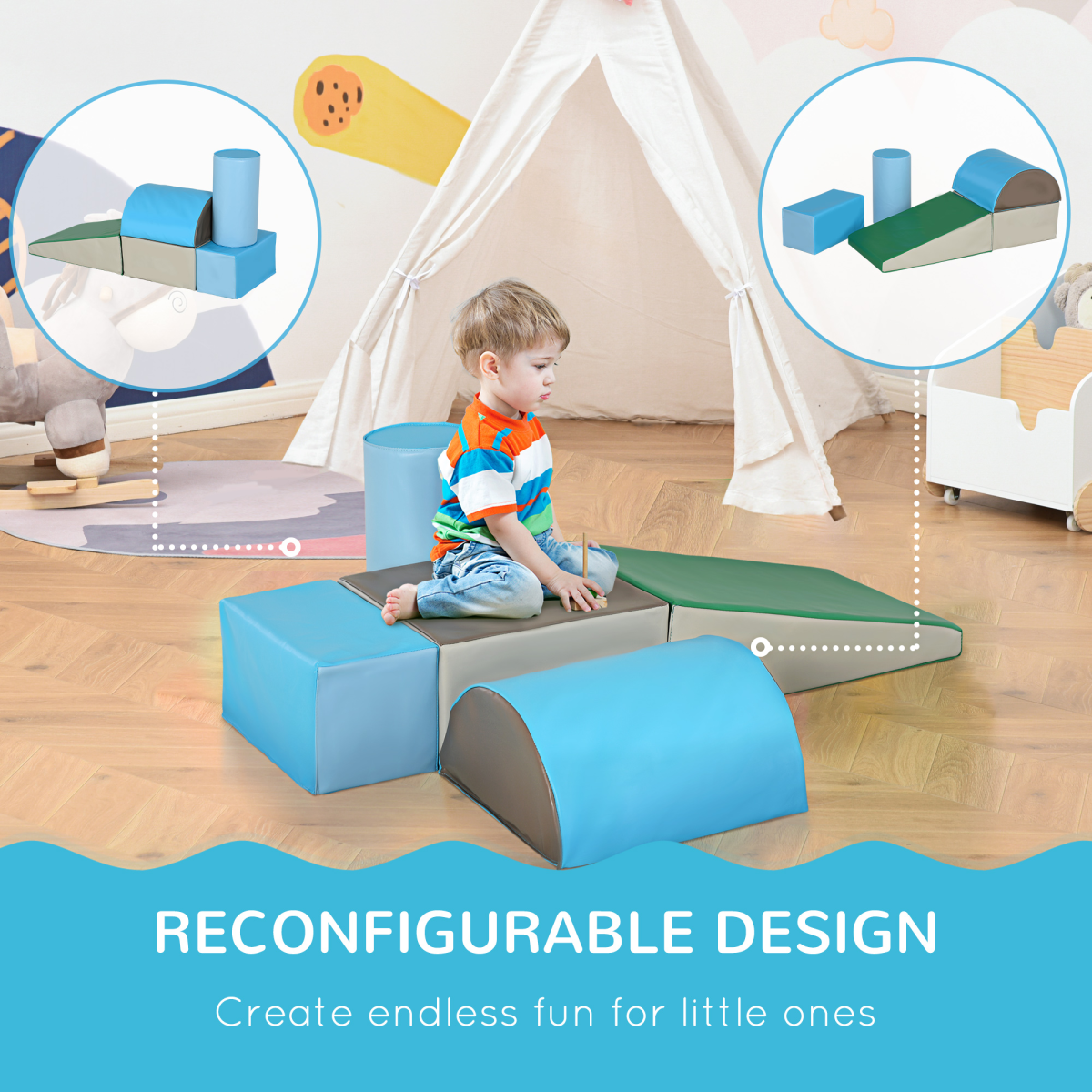 HOMCOM 5-Piece Soft Foam Playset for Toddlers, Climb and Crawl Activity Toy