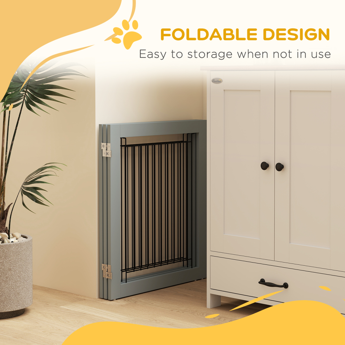 PawHut Foldable 3-Panel Pet Gate with Support Feet for Small Dogs