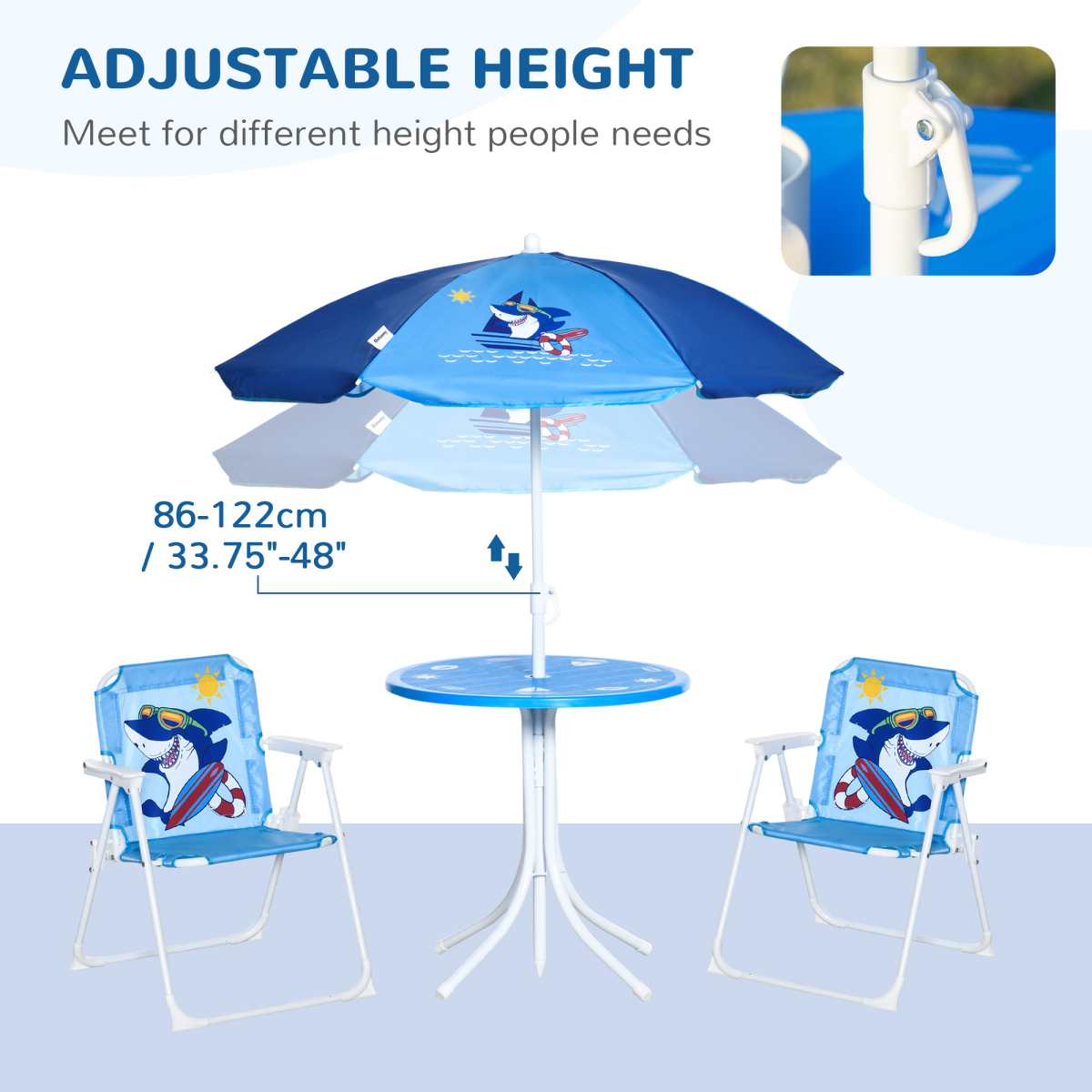 Kids Foldable 4-Piece Garden Set with Table, Chairs & Umbrella - Blue