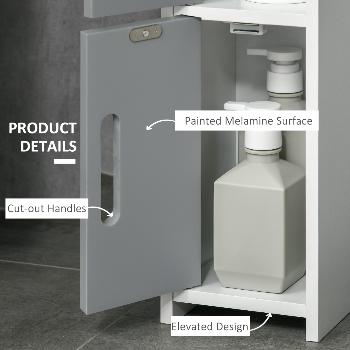 kleankin Freestanding Tall Bathroom Cabinet with Open Shelves and 3 Cupboards, Grey