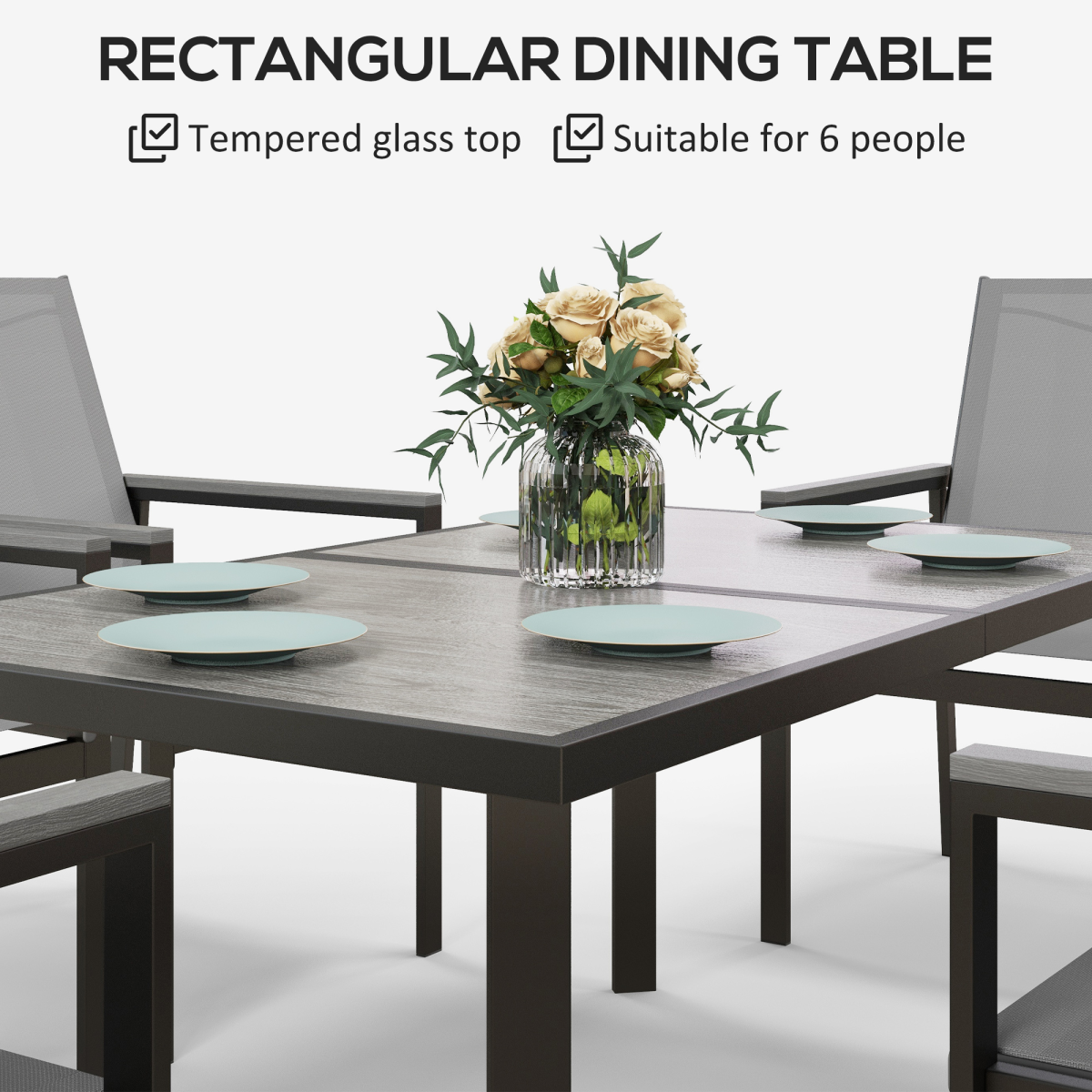Outsunny 7 Piece Outdoor Garden Dining Set with Rectangular Table and 6 Chairs, Grey