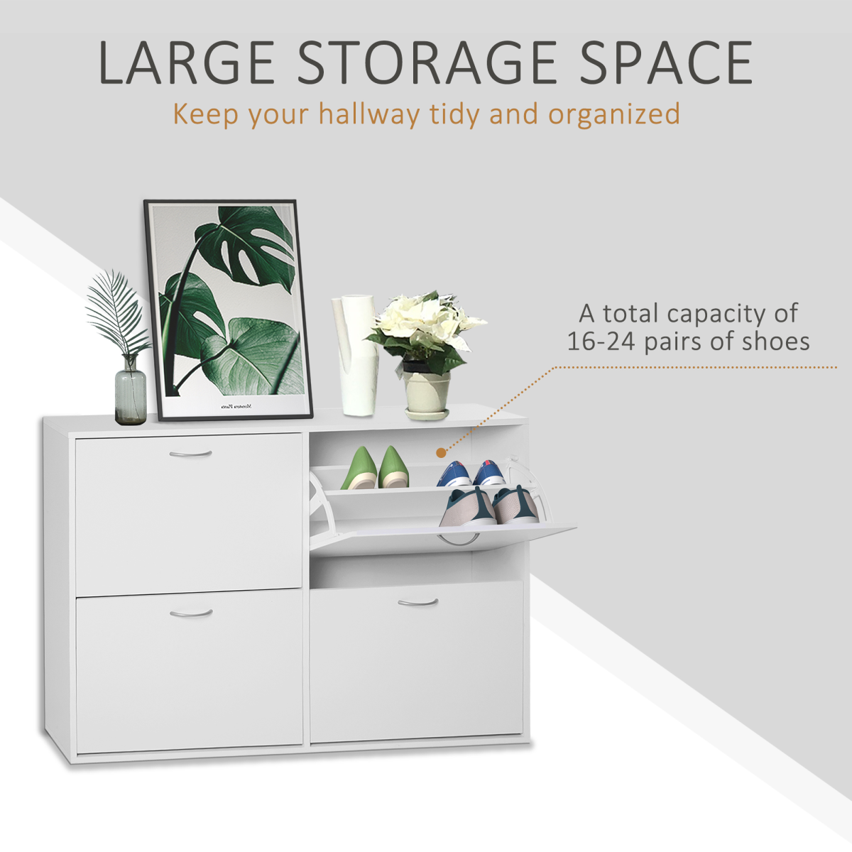 Wooden 4-Drawer Shoe Cabinet with Adjustable Shelves - White