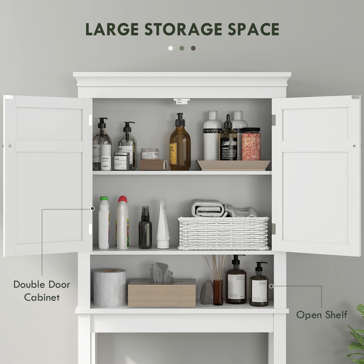 HOMCOM Freestanding 3-Tier Over Toilet Storage Cabinet, White