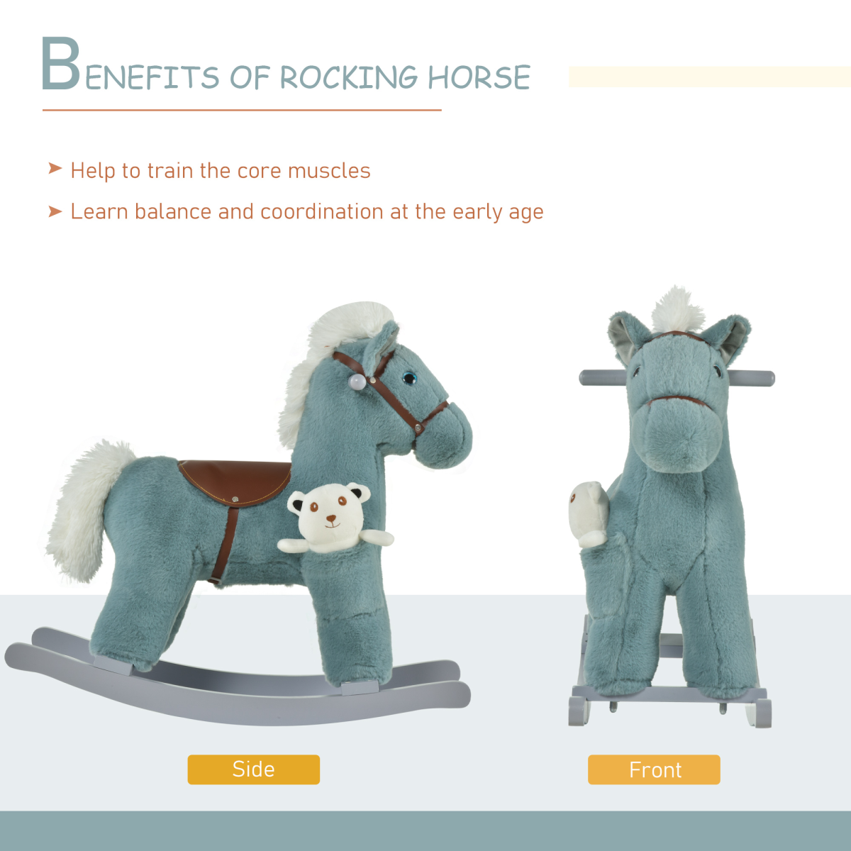 HOMCOM Kids Plush Ride-On Rocking Horse with Sounds & Handle Grip