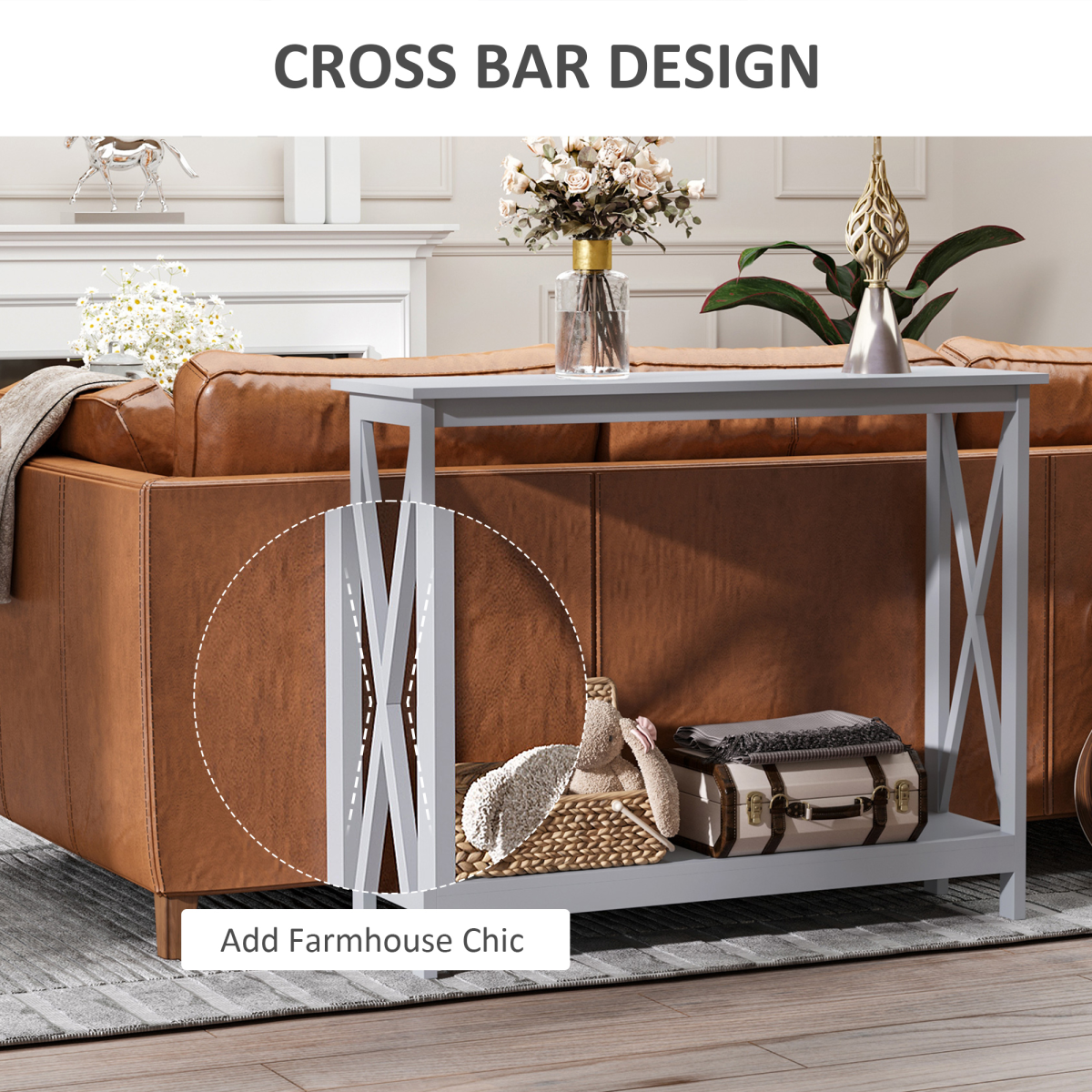 Solid MDF Console Table with Lower Storage Shelf, Entryway Hall Display Table