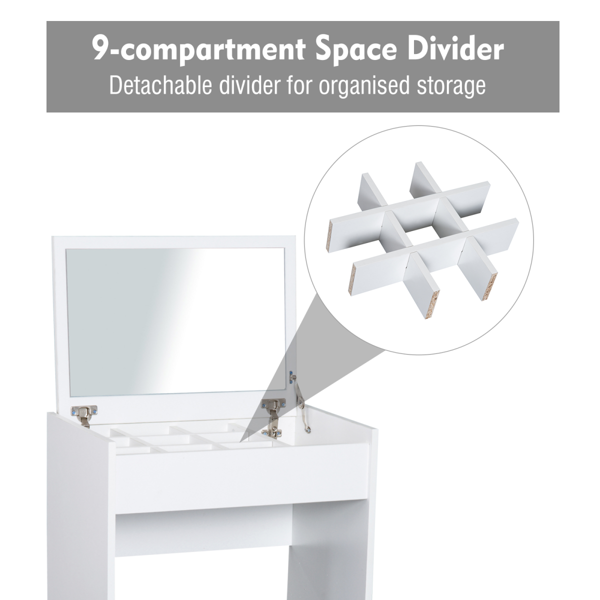 HOMCOM White Dressing Table Set with Padded Stool, Flip-Up Mirror, Hidden Storage, Multi-Purpose Desk