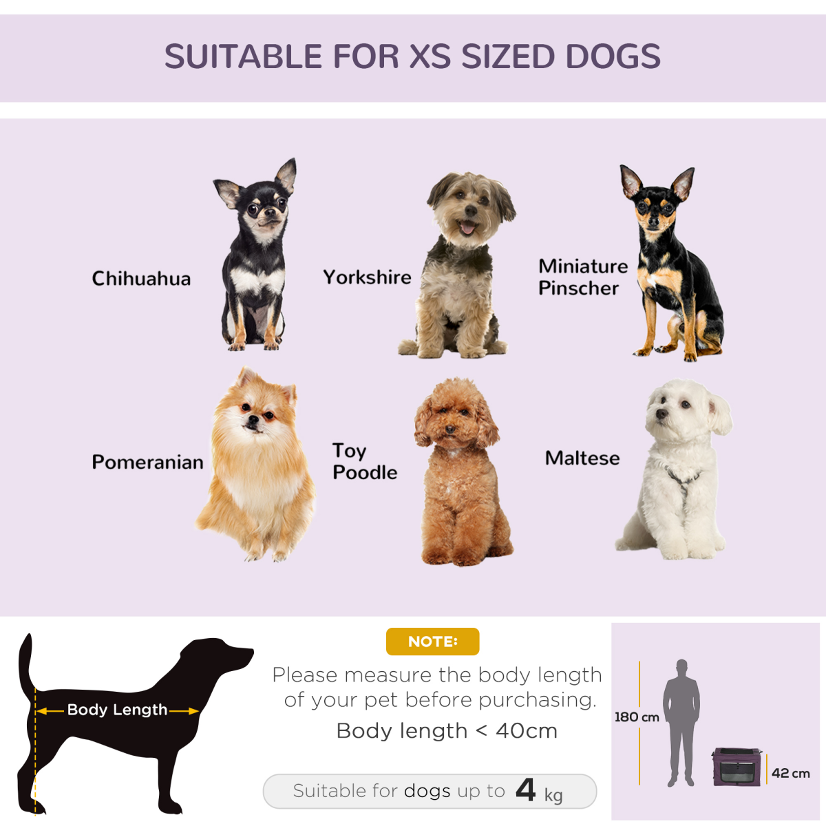 Foldable Pet Carrier Bag with Cushion, 60cm, for Cats and Miniature Dogs, Purple