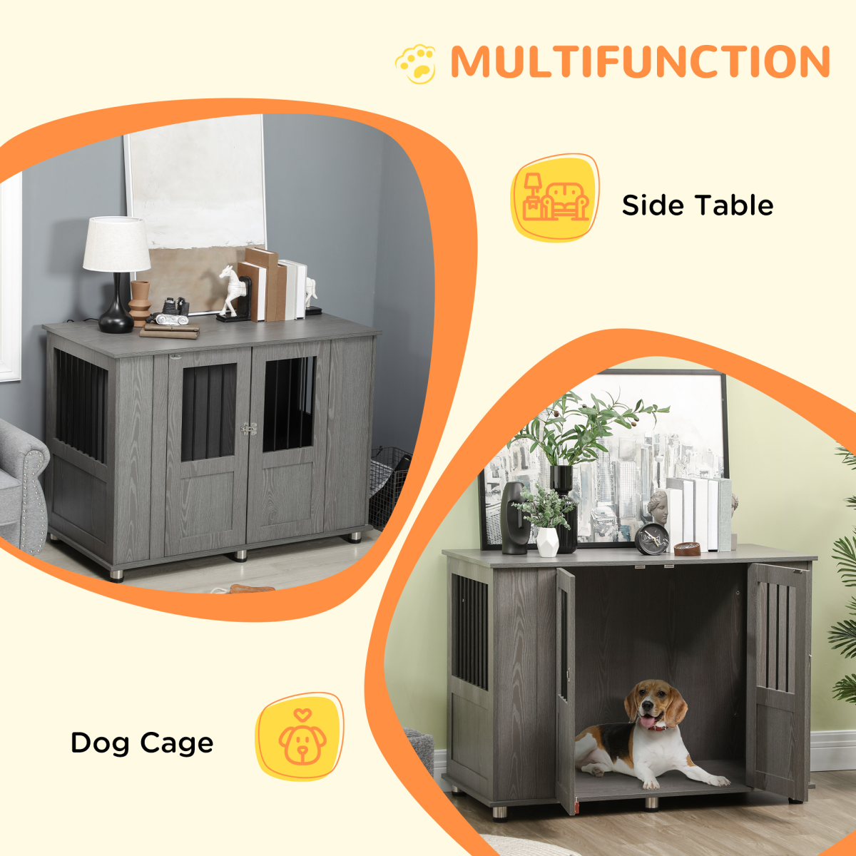 PawHut Extra Large Dog Crate End Table, Grey, Indoor