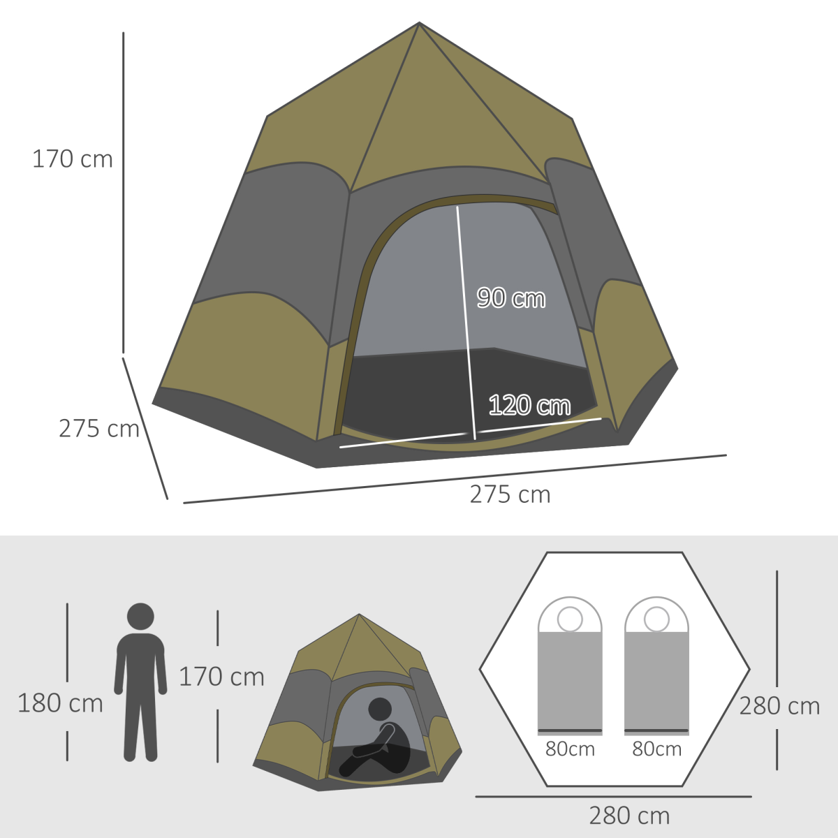 Outsunny 4-6 Person Pop-Up Camping Tent with Mesh Windows, Green