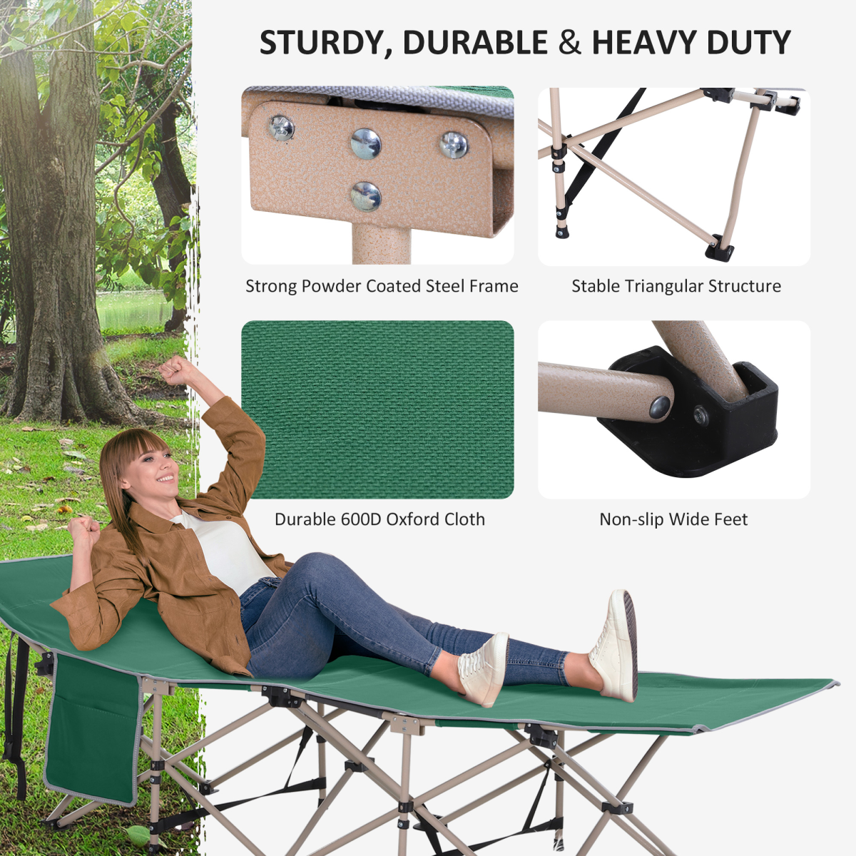 Portable Folding Camping Cot, Green, with Carry Bag