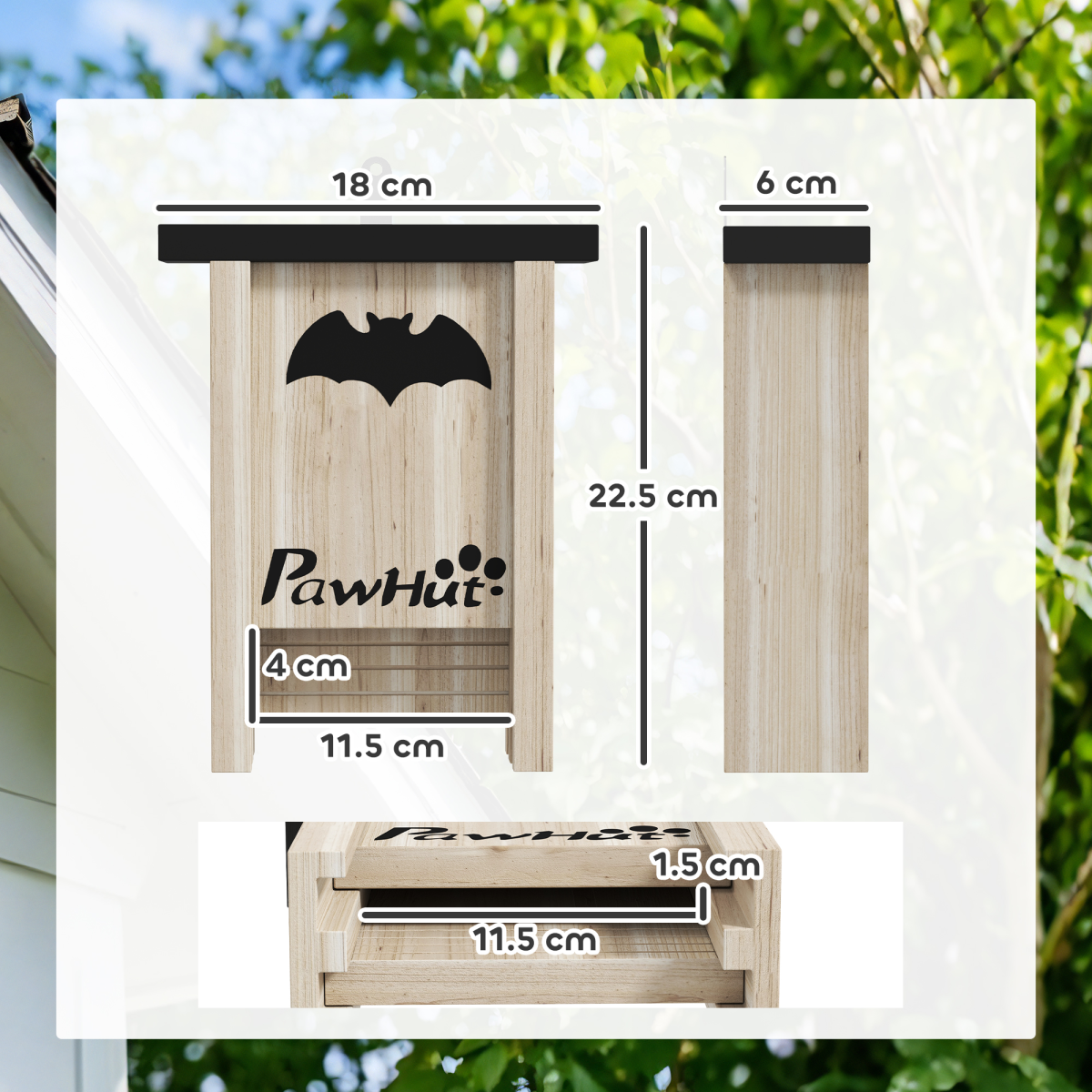 PawHut 3-Piece Bat Boxes, Fir Wood Bat Houses with Hook for Outdoor Hanging, 18 x 6 x 22.5 cm
