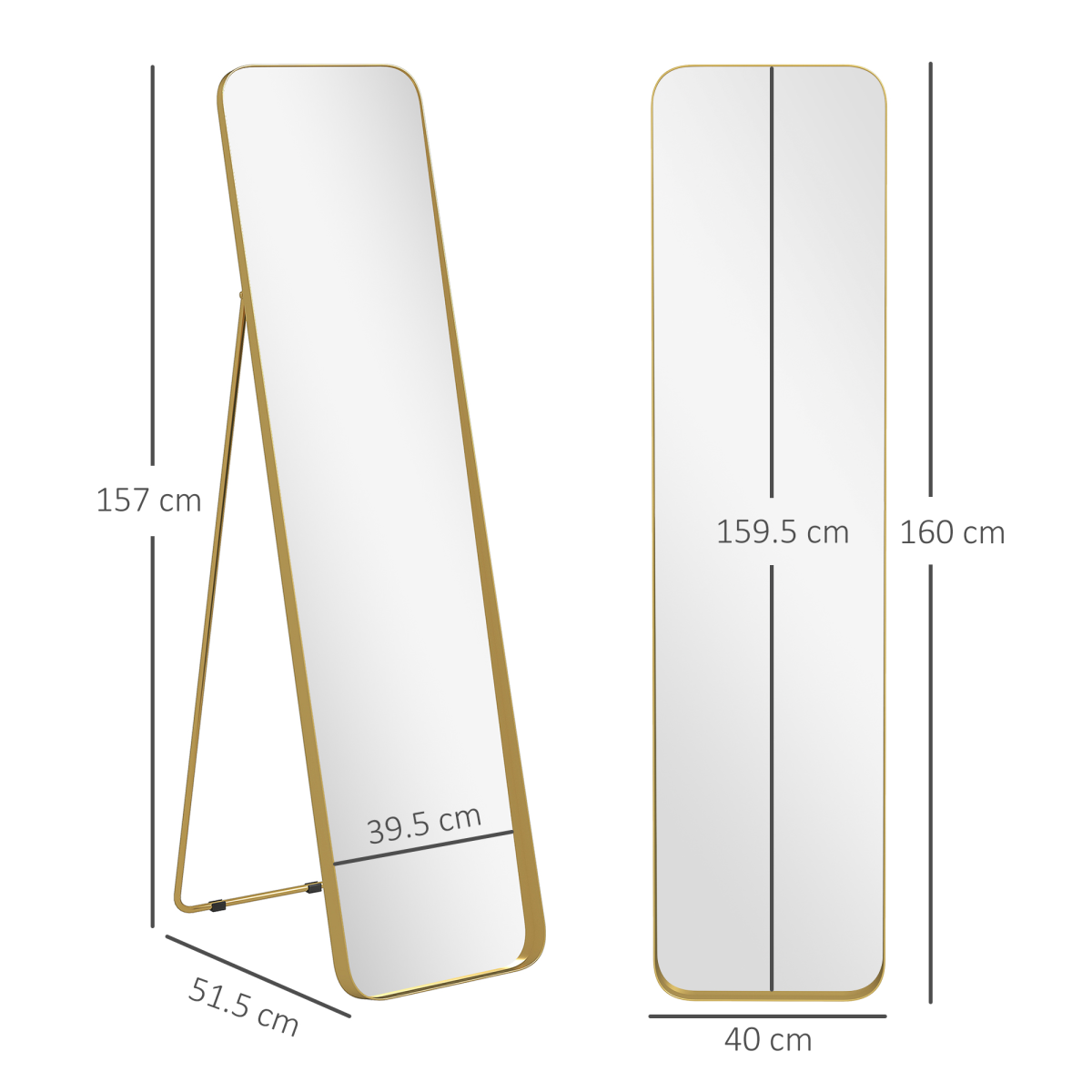 HOMCOM Rectangular Full-Length Mirror, Gold Tone, 40 x 160 cm