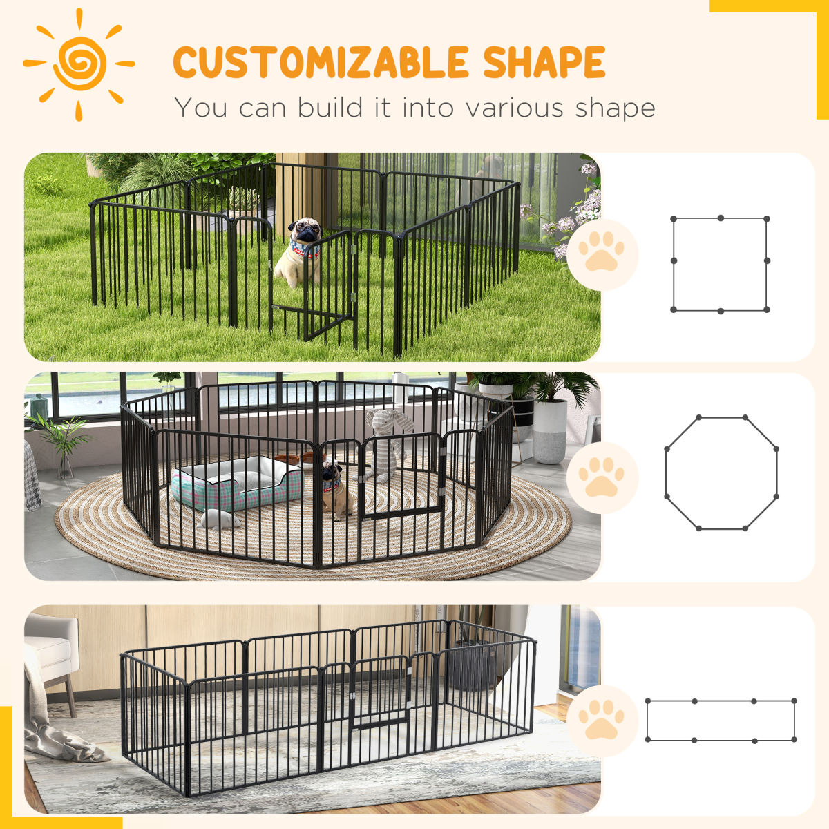 PawHut 60cm 8-Panel Steel Dog Playpen for Small Dogs, Indoor and Outdoor Freestanding Enclosure