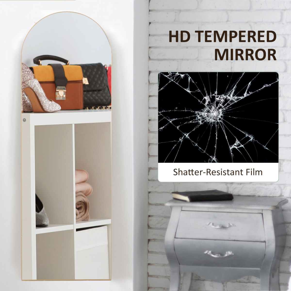 HOMCOM 50 x 150cm Gold Tone Full Length Floor Mirror, Wall Mount