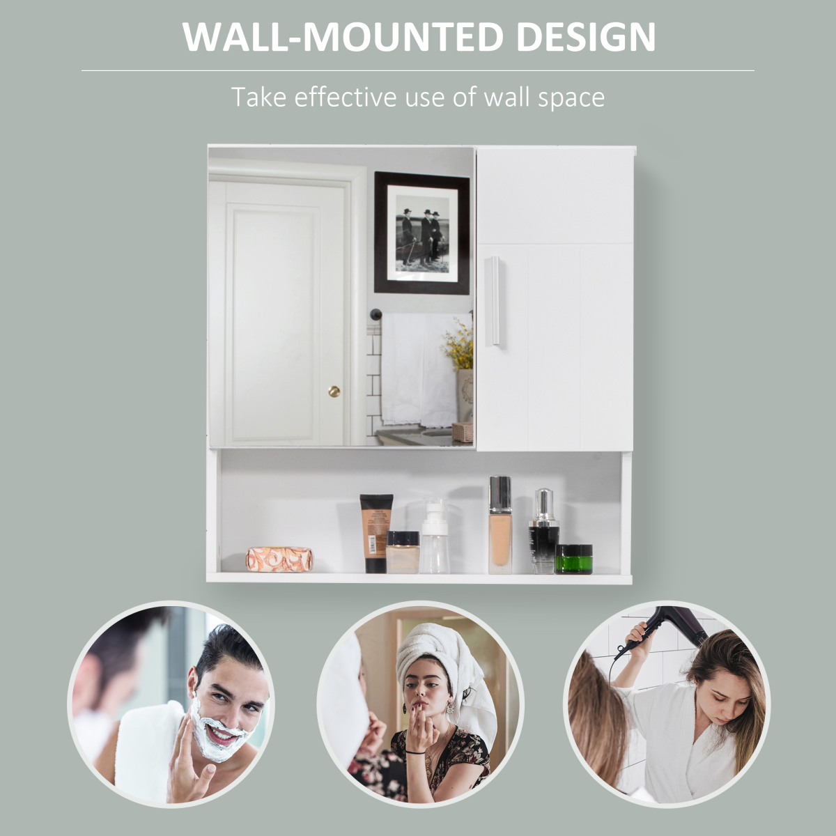 Bathroom Wall-Mounted Mirror Cabinet with Adjustable Shelves and Door, White