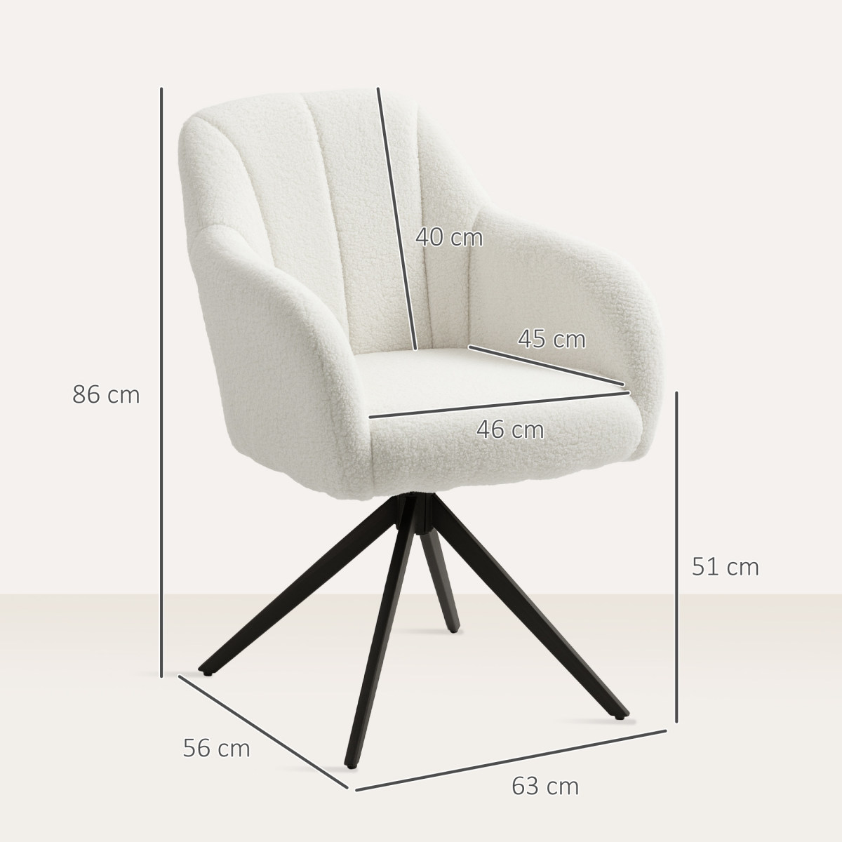 HOMCOM White Teddy Fleece 360° Swivel Accent Armchair