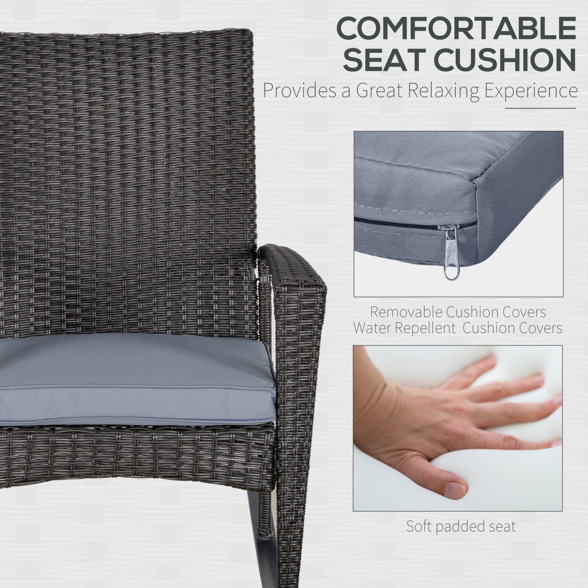 Outsunny Grey PE Rattan Outdoor Rocking Garden Chair with Cushion