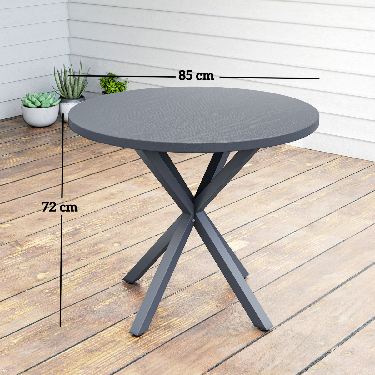 Outsunny Round Garden Table, Steel Frame, Wood-Effect Top, Dark Grey