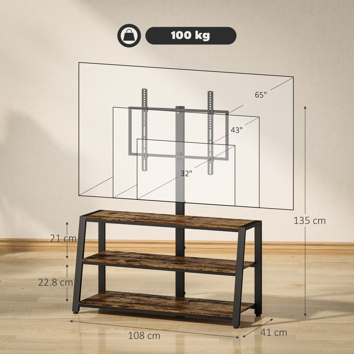 HOMCOM TV Stand with Swivel Bracket for 32-65 Inch TVs