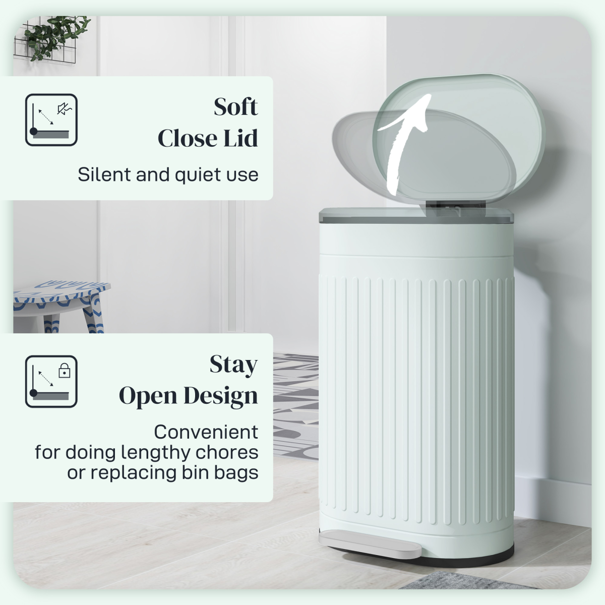 HOMCOM 30L Metal Pedal Bin with Soft-Close Lid, Light Green