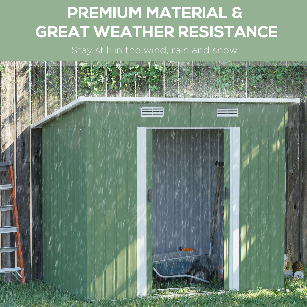 Outsunny 6.8 x 4.3ft Outdoor Garden Storage Shed, Green Corrugated Metal Shed with Sliding Door, Sloped Roof and Front Vents