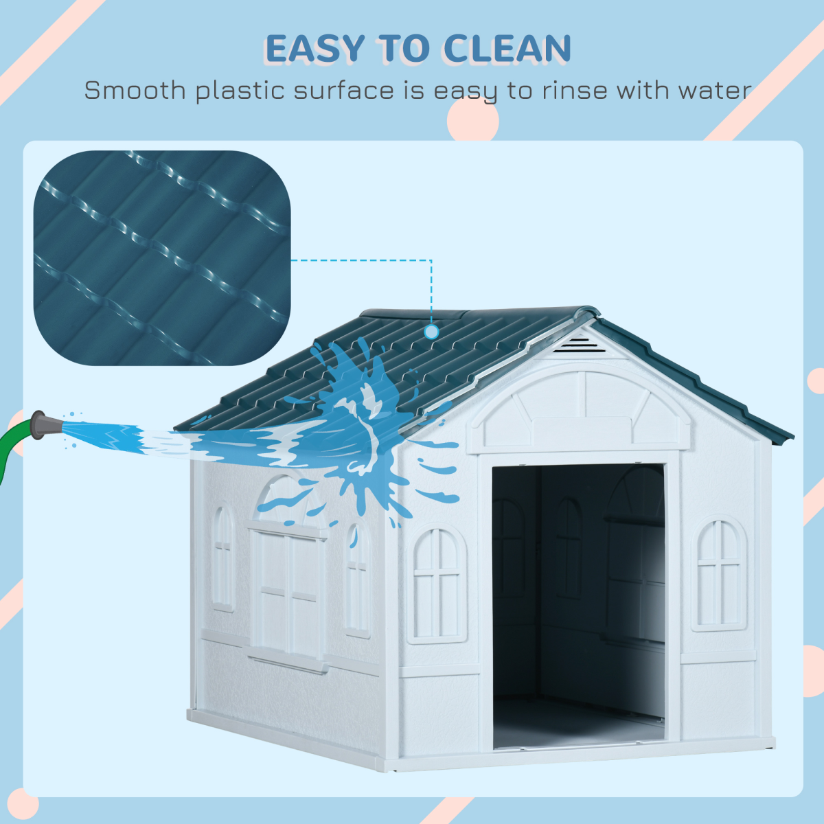 PawHut Weather-Resistant Plastic Dog House for Medium Dogs, Easy-Clean Puppy Shelter with Slanted Roof and Ventilated Door