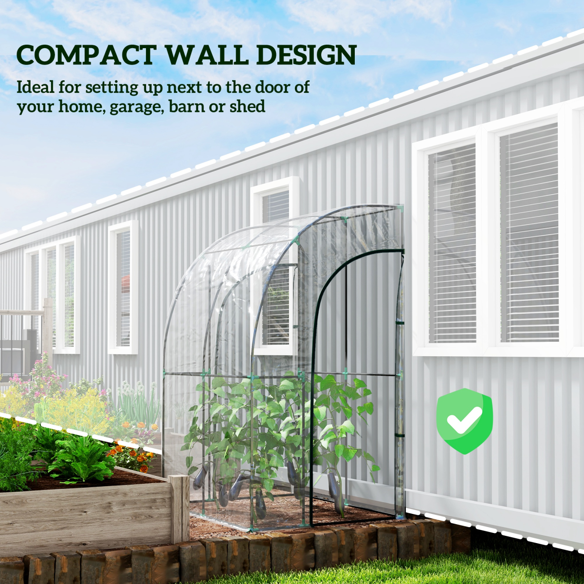 PawHut Lean-To Walk-In Plastic Greenhouse with Zipped Doors