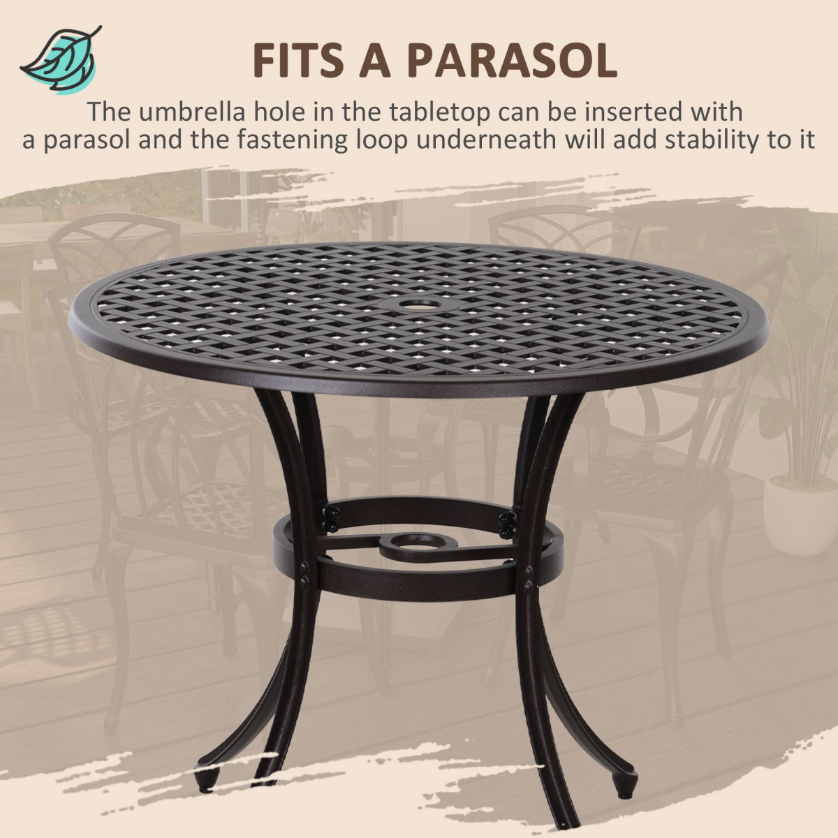 Outsunny 5-Piece Cast Aluminium Outdoor Garden Table and Chair Set Brown