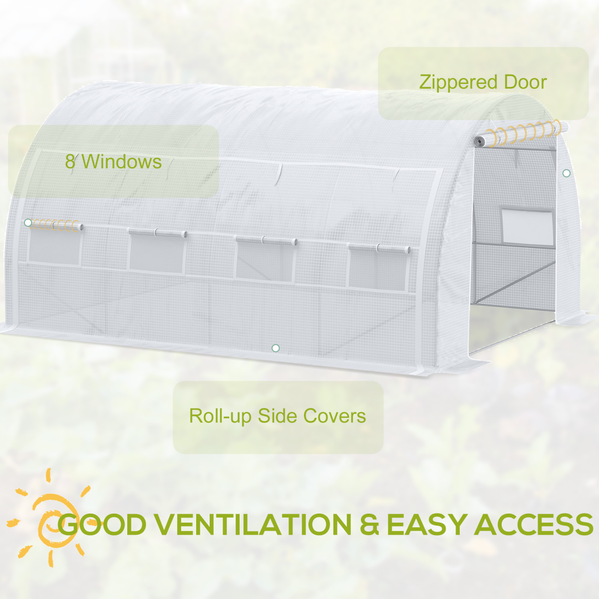 3.9 x 3 x 2 m Walk-In Greenhouse Polytunnel with Steel Frame, Windows and Door