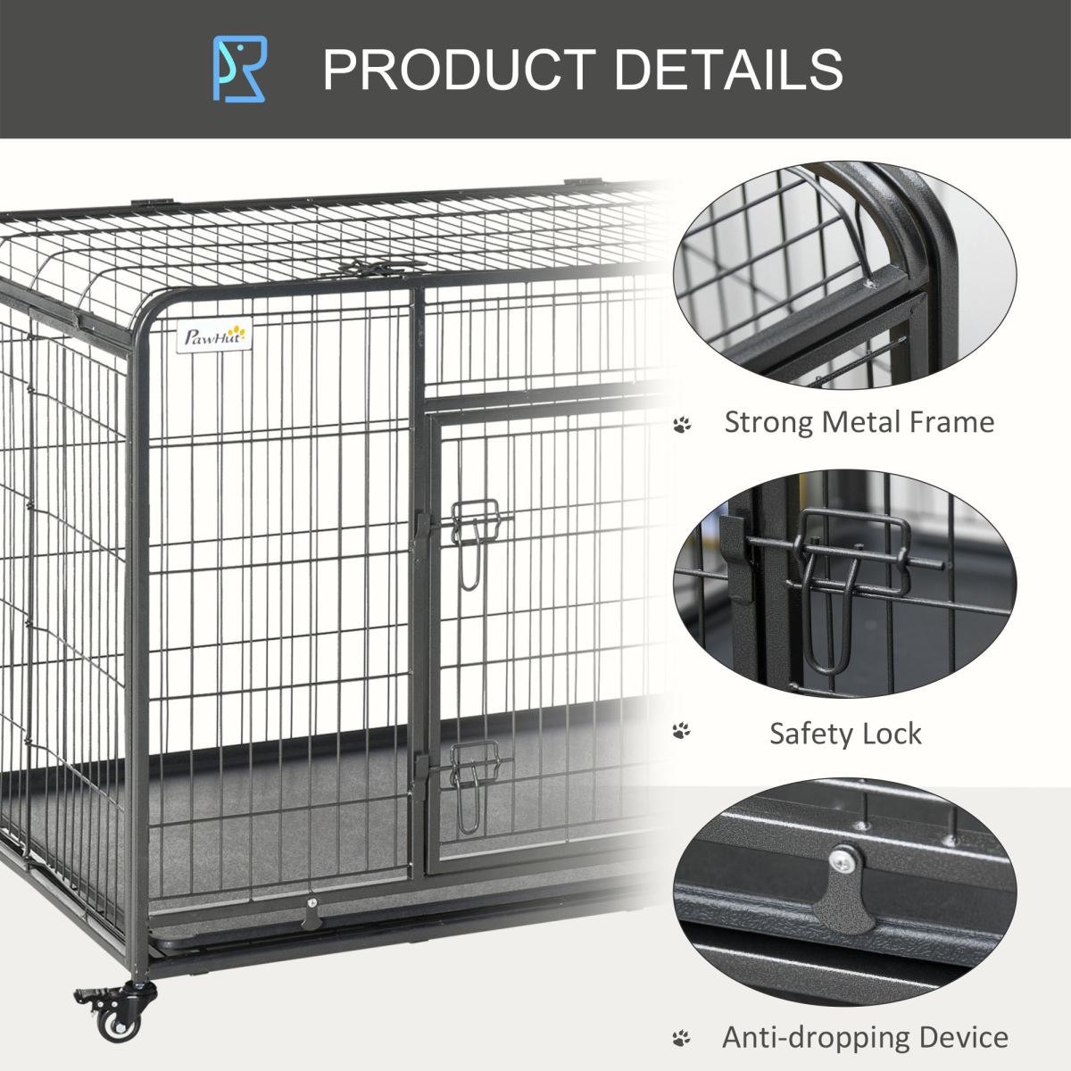 PawHut Metal Dog Crate with Locking Door, Wheels, Foldable Design & Removable Tray, Extra Large Dog Cage 125 x 76 x 81 cm